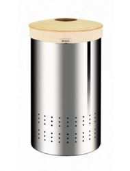 Brabantia - kosz na pranie 50 L - stal błyszcząca + drewniana pokrywa
