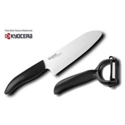 Kyocera - zestaw ceramiczny nóż Santoku + obierak  White Series