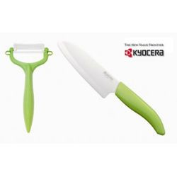 Kyocera - zestaw ceramiczny nóż Santoku + obierak  Color Series
