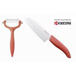 Kyocera - zestaw ceramiczny nóż Santoku + obierak  Color Series