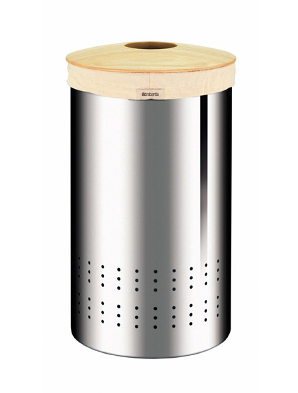 Brabantia - kosz na pranie 50 L - stal błyszcząca + drewniana pokrywa