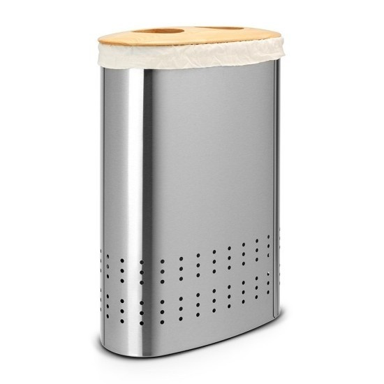 Brabantia - kosz na pranie 40 L Selector - stal matowa FPP + drewniana pokrywa