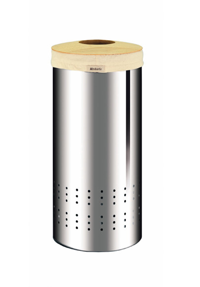 Brabantia - kosz na pranie 30 L - stal błyszcząca + drewniana pokrywa
