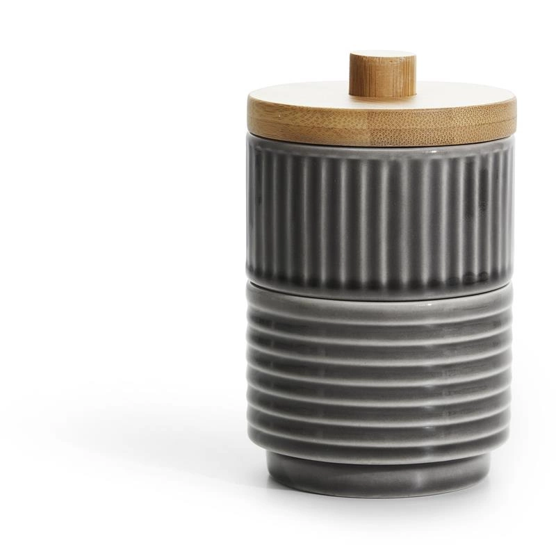 Sagaform - 2 mieseczki do serwowania/cukiernica z pokrywką, szare, ceramika/bambus, śred. 8 x 13 cm Coffee & More