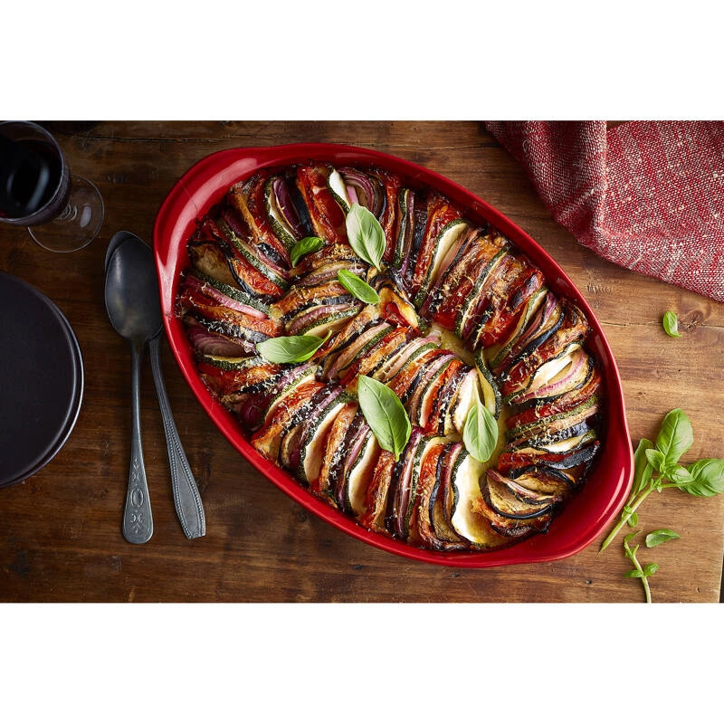 Emile Henry - Duże owalne naczynie do zapiekania - 41x26cm - czerwony 3,8 l