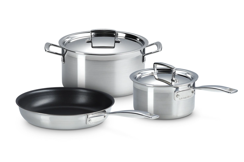 Le Creuset 3-ply dwie komplet garnków i patelnia