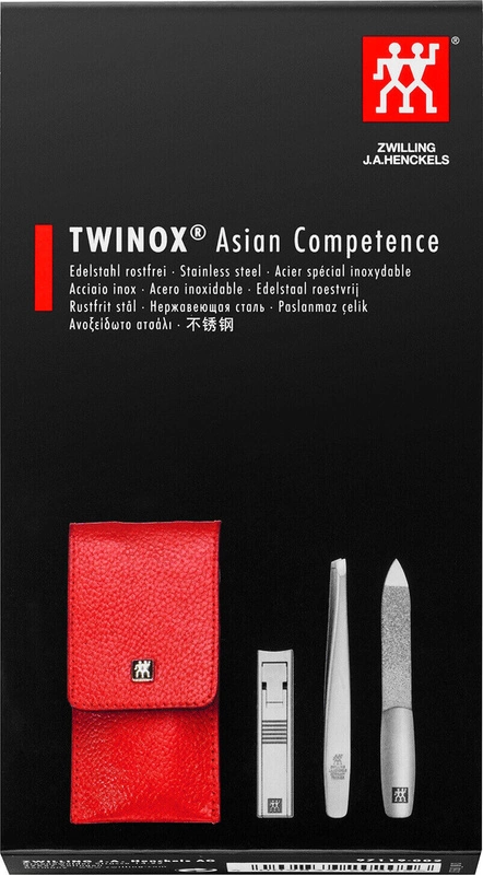 Zwilling - zestaw do manicure - czerwone skórzane etui, 3 elementy Twinox