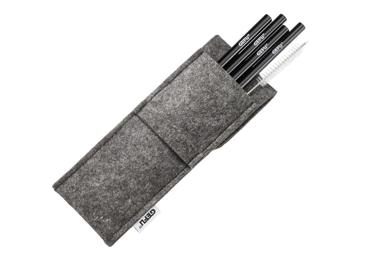 GEFU - zestaw 4 czarnych słomek 18 cm + etui FUTURE