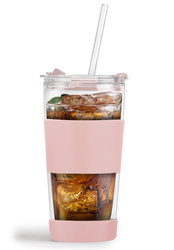 Vialli Design - Kubek termiczny szklany ze słomką 600 ml różowy Fuori