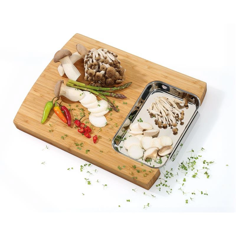 Zassenhaus - deska do krojenia z tacką, bambus/stal nierdzewna, 40 x 30 x 3,5 cm