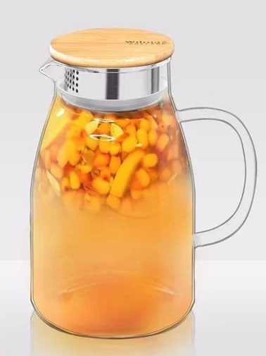 Wilmax - Dzbanek szklany do napojów 1,9 l Slim pokrywa bambusowa