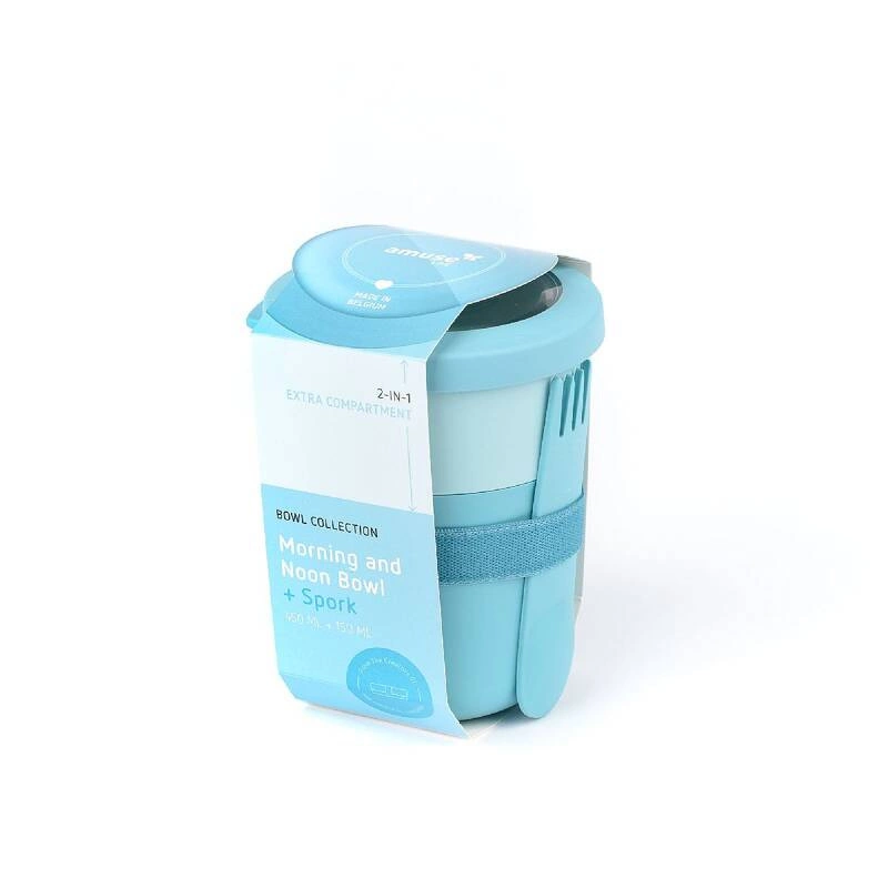 Amuse - pojemnik na jogurt 2w1 ze sztućcem i gumką błękitny