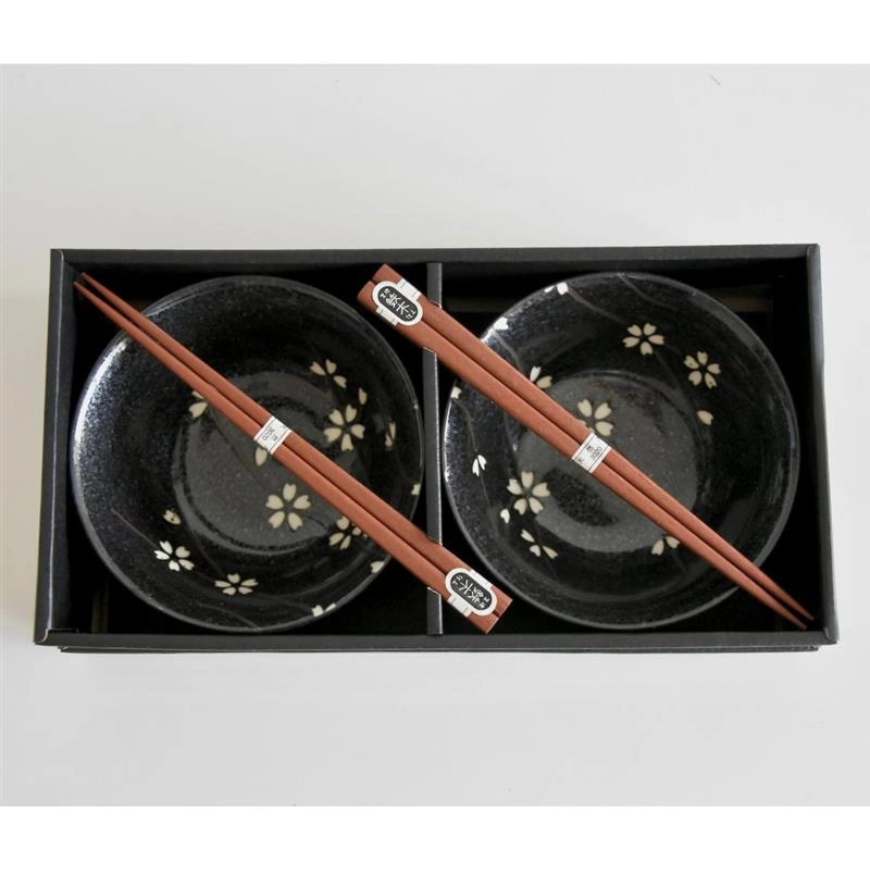 Made in Japan - Zestaw 2 miseczek czarne, białe kwiaty