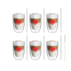 Vialli Design - Zestaw 6 szklanek Vita Heart 300ml i 6 słomek szklanych 20cm transparent