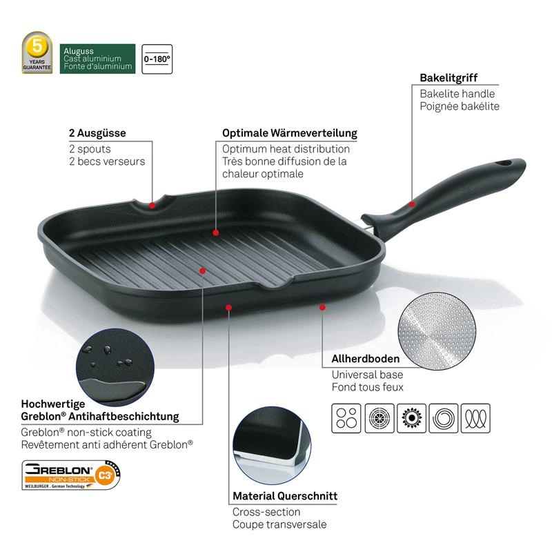 Kela - patelnia grillowa, kwadratowa, 28x28x4 cm Kerros