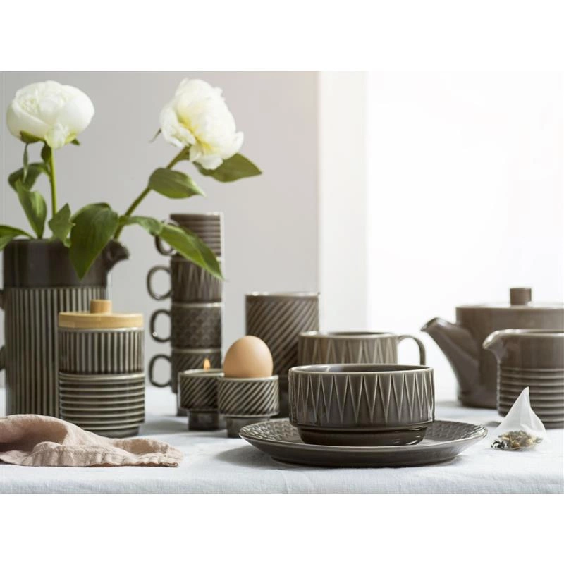 Sagaform - 2 mieseczki do serwowania/cukiernica z pokrywką, szare, ceramika/bambus, śred. 8 x 13 cm Coffee & More