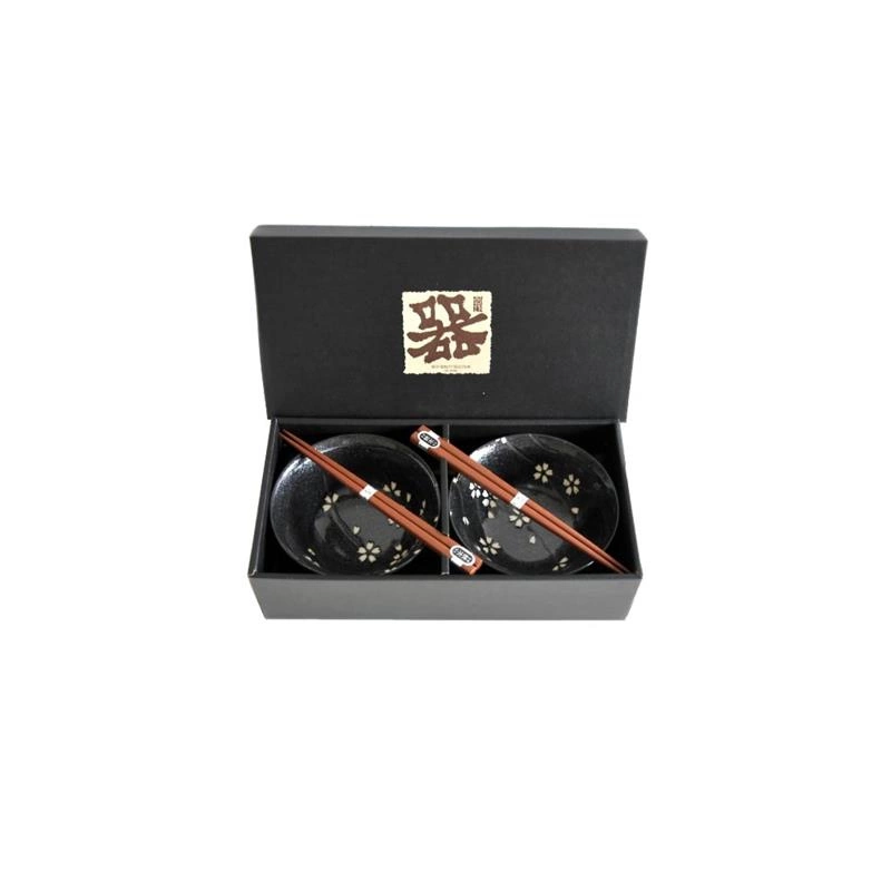 Made in Japan - Zestaw 2 miseczek czarne, białe kwiaty