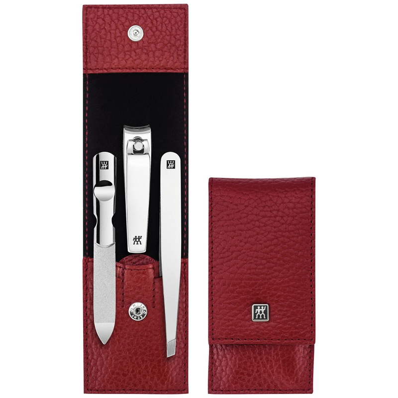 Zwilling - Zestaw podróżny Classic Inox – skórzane etui, 3 elementy - Czerwony