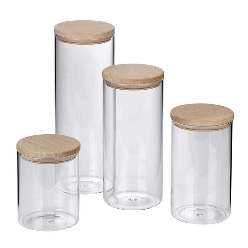 Kela - pojemnik kuchenny, szkło borokrzemowe, drewniana pokrywka, śred.10 cm, wys.17,5 cm, 1,0 l Amelie