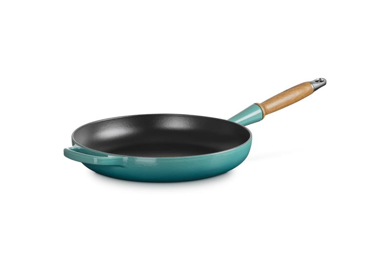 Le Creuset - patelnia żeliwna z drewnianym uchwytem 28 cm Bleu Riviera