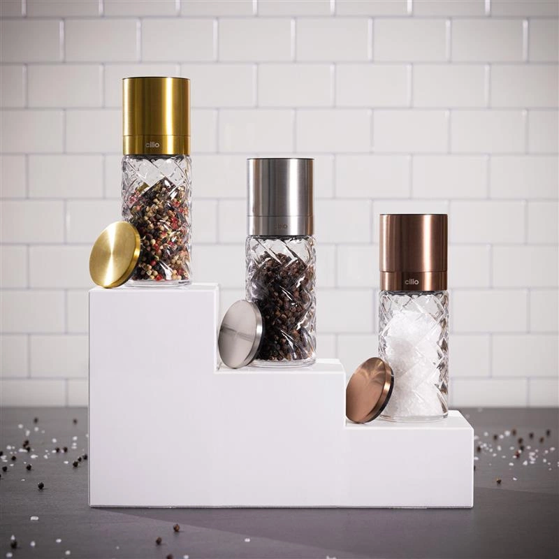 Cilio - młynek do soli lub pieprzu, szkło/stal nierdzewna, śred. 5,5 x 16 cm, kolor złoty Cristallo