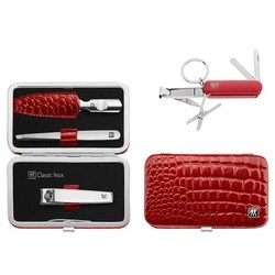 Zwilling - zestaw podróżny - czerwone skórzane etui, 4 elementy Classic Inox