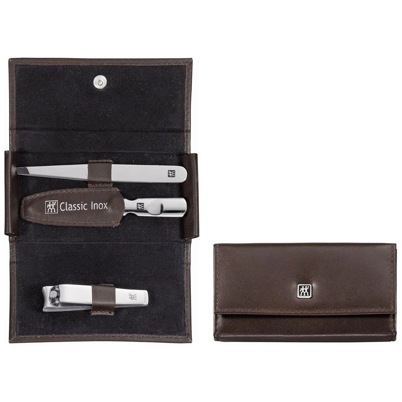 Zwilling - zestaw podróżny - brązowe skórzane etui, 3 elementy Classic Inox