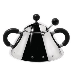 Alessi - cukiernica z łyżeczką, czarne uchwyty