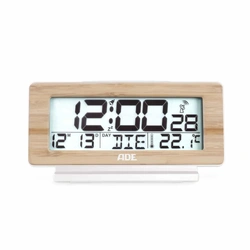 ADE - budzik elektroniczny z kalendarzem i termometrem, 12,5 x 4 x 8,5 cm, bambusowa rama