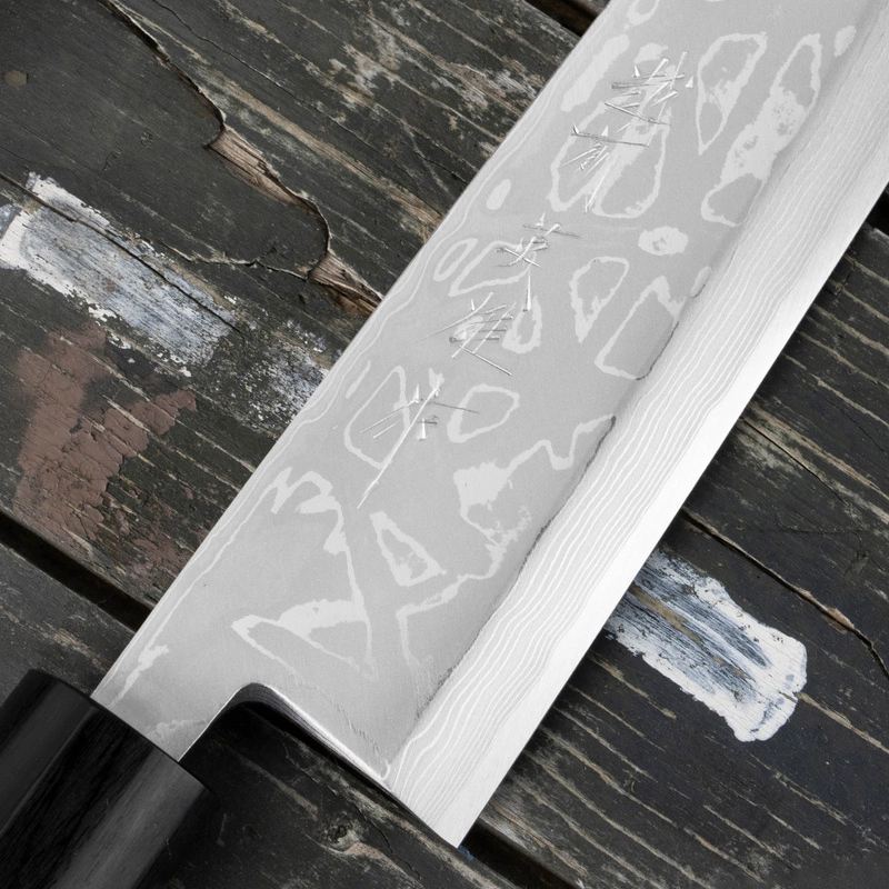 Hideo Kitaoka - Shirogami Satin Damascus Nóż Miroshi Deba 21cm