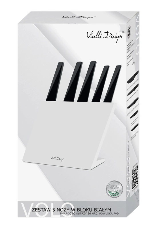 Vialli Design - Zestaw 5 noży w bloku VOLO z powłoką nieprzywierającą biały