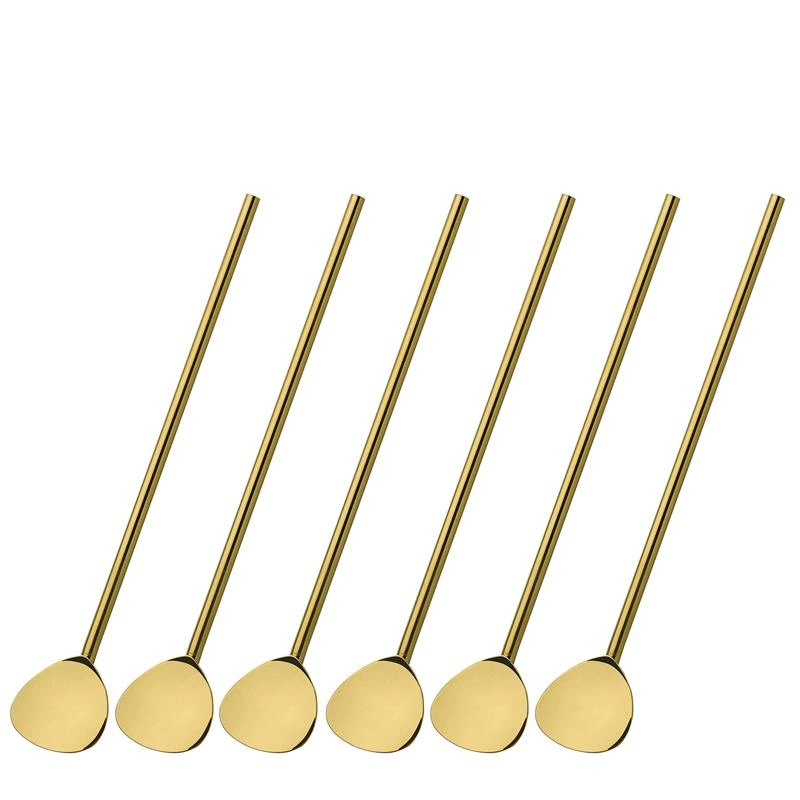 Cilio - łyżeczki koktajlowe ze słomką, 6 szt., 20 cm, stal nierdzewna, kolor złoty Coffee Culture