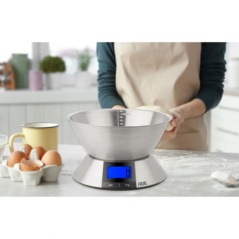 ADE - waga kuchenna z miską, do 5 kg, 2,25 l, śred. 24 x 15,5 cm, szczotkowana stal nierdzewna Hanna