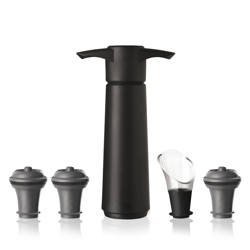 VacuVin - Zestaw do próżniowego zamykania wina Wine Saver Czarny (1 pompka + 3 korki + 1 nalewak)