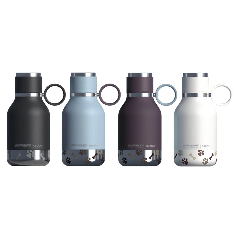Asobu - Butelka STAINLESS z miską dla psa biała, 975ml