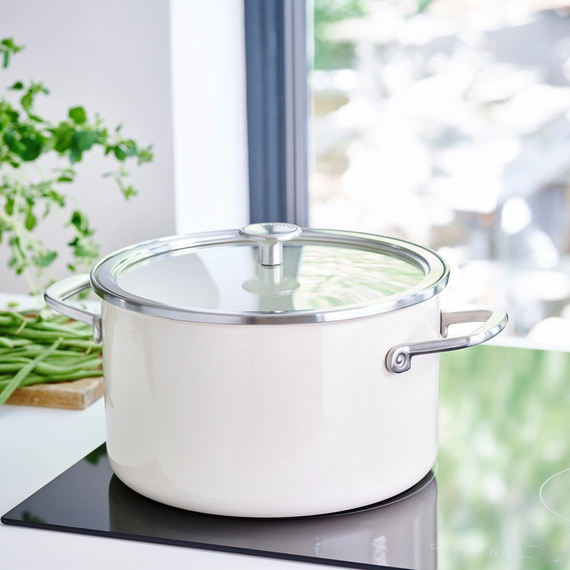 KitchenAid - Garnek emaliowany z pokrywką 3,7L - kremowy
