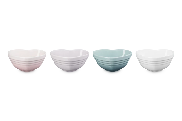 Le Creuset - Zestaw 4 Mini Miseczek Serce Shell Pink, Shallot, Sea Salt, White
