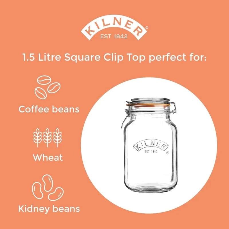Kilner - Słoik 1,5l, Square Clip Top Jar