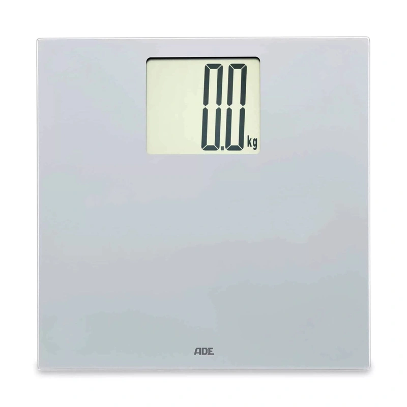 ADE - waga łazienkowa z dużym wyświetlaczem, do 200 kg, 30 x 30 cm, srebrna