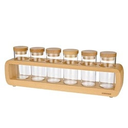 Zassenhaus - stojak na 6 przypraw, drewno bukowe/szkło borokrzemowe, 36 x 6 x 12 cm