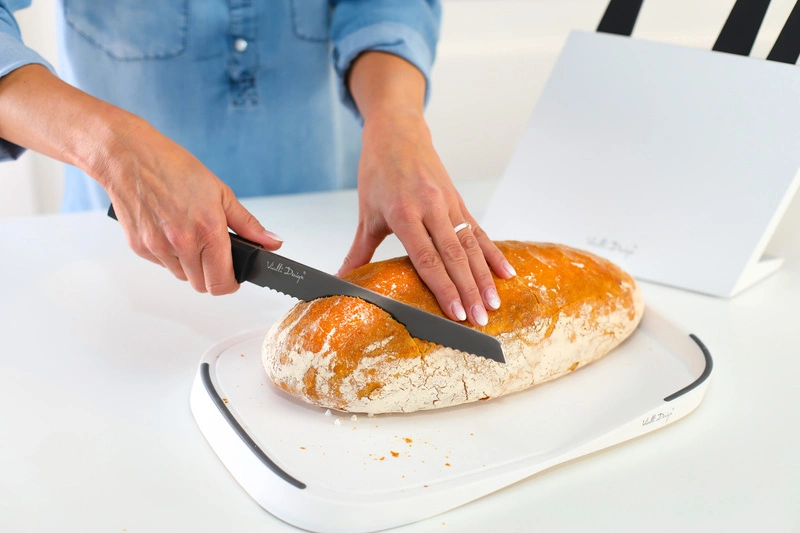 Vialli Design - Zestaw 5 noży w bloku VOLO z powłoką nieprzywierającą biały