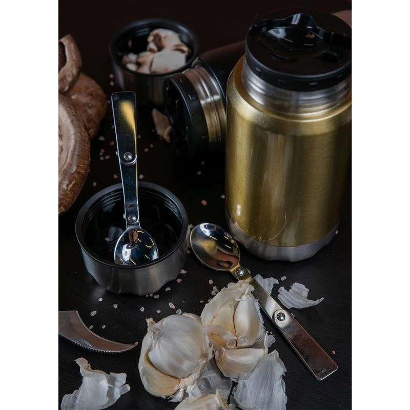 Sagaform - termos obiadowy ze składaną łyżką Mark, stal nierdzewna/miedź, 0,6 l, śred. 9 x 20 cm, czarny To Go