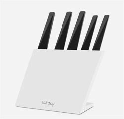 Vialli Design - Zestaw 5 noży w bloku VOLO z powłoką nieprzywierającą biały