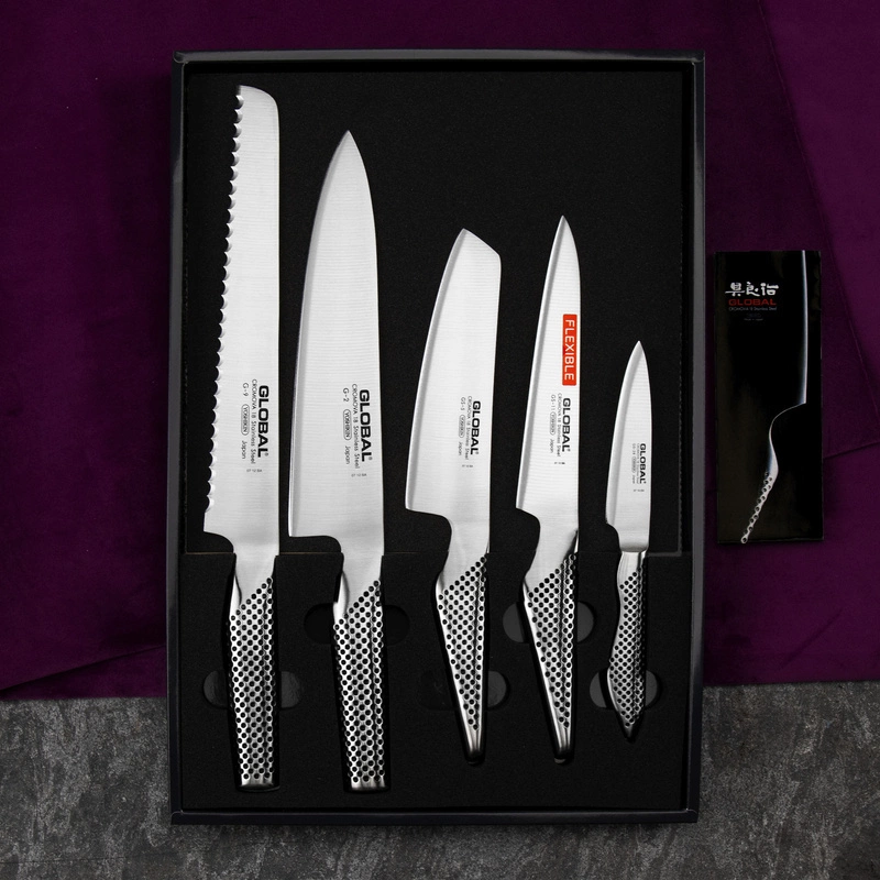 Global - Komplet 5 noży w czarnym bloku GKB-52CB