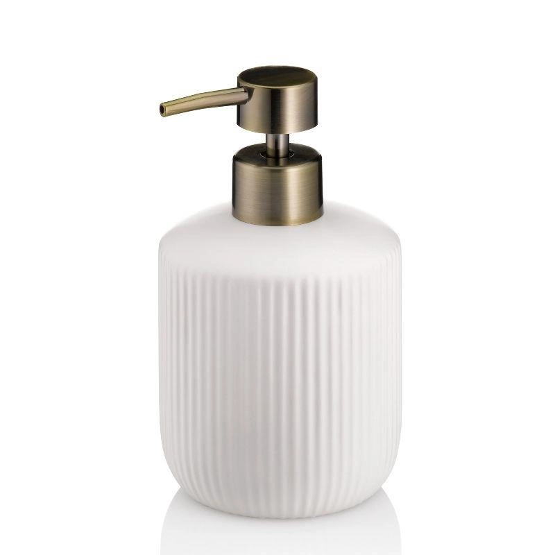 Kela - dozownik do mydła, ceramika/tworzywo sztuczne, 0,4 l, śred. 9 x 15,5 cm, biało-złoty Adele