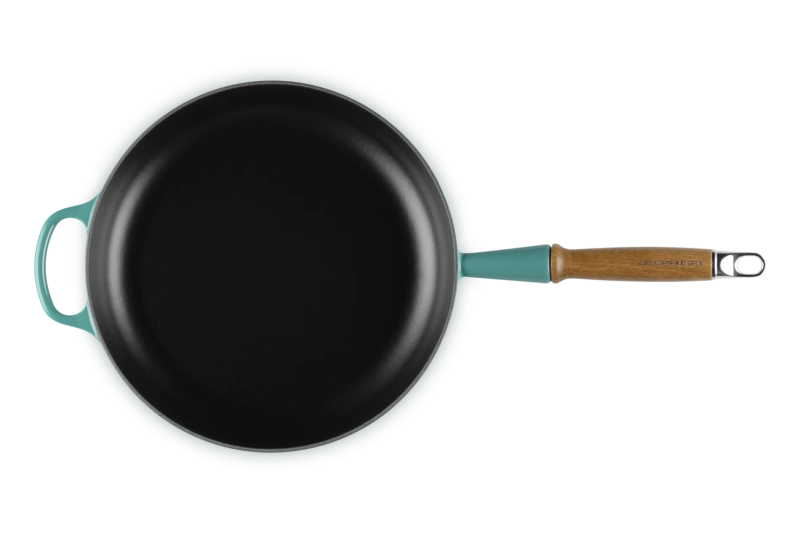 Le Creuset - patelnia żeliwna z drewnianym uchwytem 28 cm Bleu Riviera