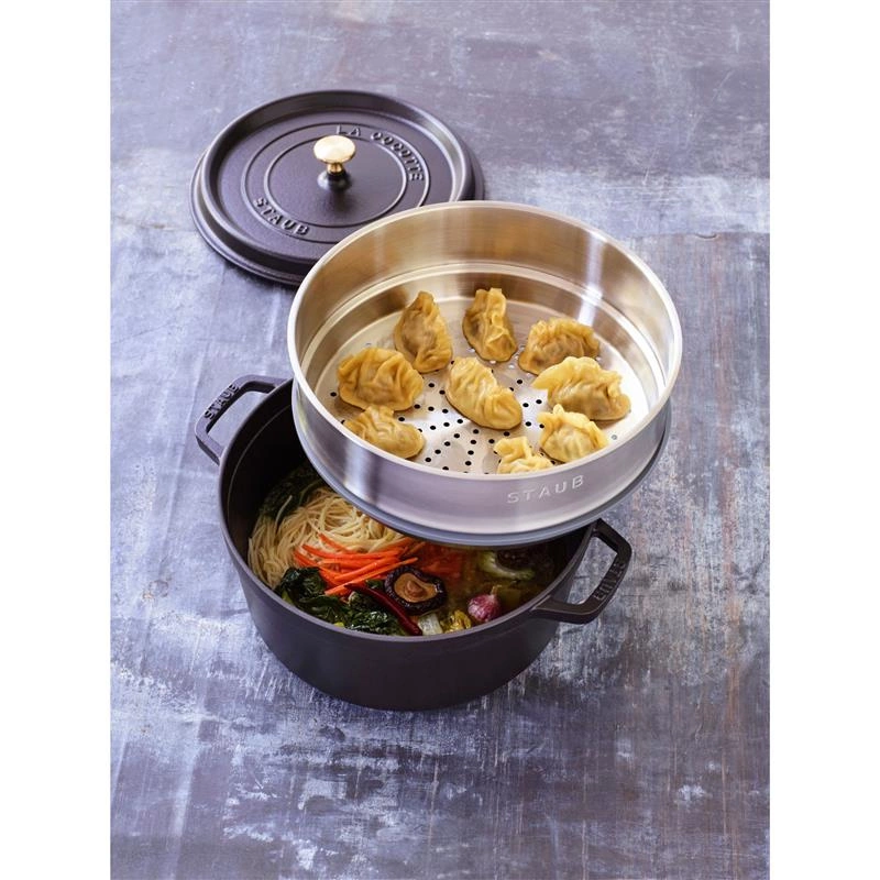 Staub - garnek żeliwny okrągły z wkładem 3.8 ltr czarny La Cocotte