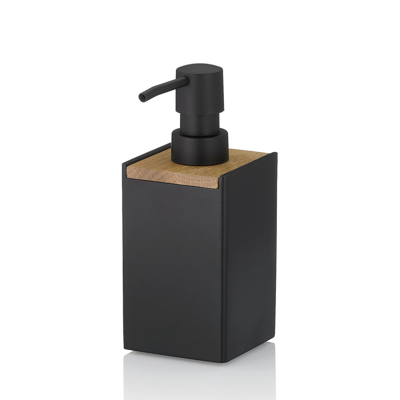 Kela - Dozownik do mydła 300ml czarny-dąb Cube