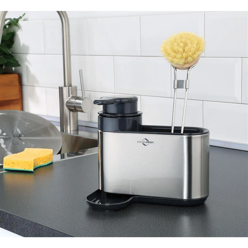 Kuchenprofi - organizer na akcesoria do zmywania z dozownikiem, stal nierdzewna/tworzywo sztuczne, 18 x 13 x 16 cm Primus