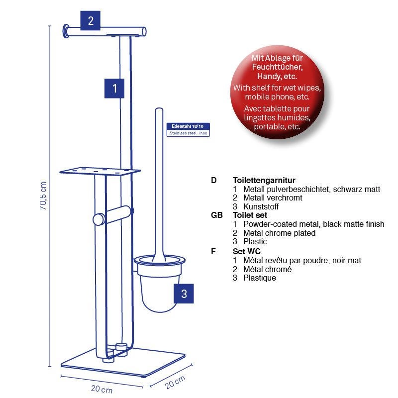 Kela - zestaw toaletowy, 70,5 cm Sirius